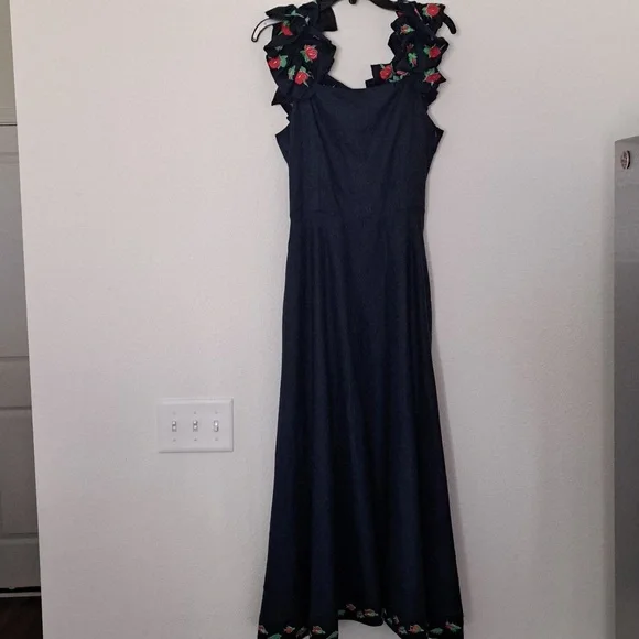 Fanm Mon Blue Midi Dress with Red Accents - Picture 5 of 13